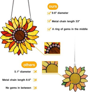 Соняшник великого розміру Capulina Вітраж вітражне вікно Висяча прикраса вікна Приголомшливе ремесло Соняшник Соняшник Любителі квітів Подарунки для декору