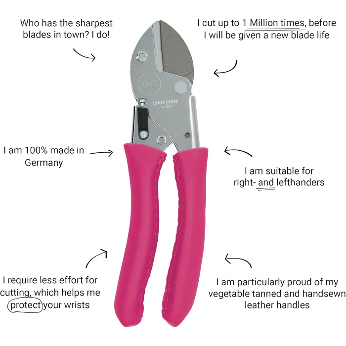 Садові ножиці преміум-класу, ножиці для рослин, ножиці для квітів - Pink Tulip Limited Edition 100 зроблено в Німеччині Високоякісні, міцні та ергономічні з ручно прошитими шкіряними ручками