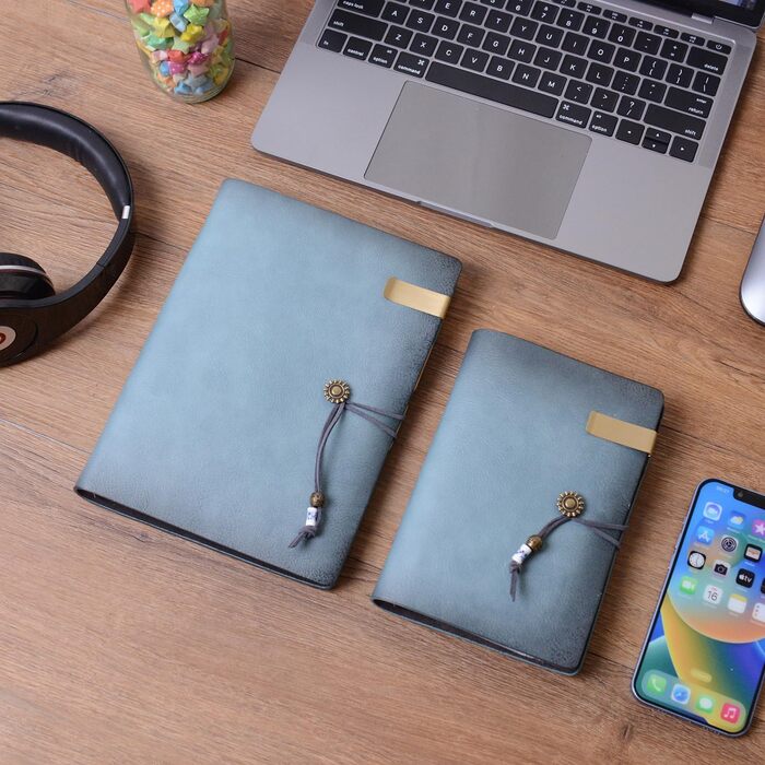 Шкіряний блокнот-щоденник Wonderpool з кільцями папка-кільце для запису, спіральний папір для ділових блокнотів, вінтажна обкладинка для офісного планування, туристичного органайзера (блакитний, A5)