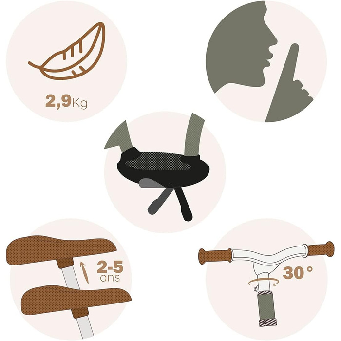 Регульований по висоті дитячий беговел з підніжкою та підставкою, висота сидіння 33-38 см, для дітей віком від 2 років і старше