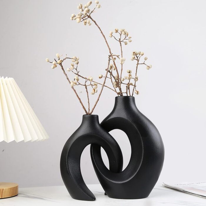 Ваза чорна матова, Керамічна ваза для пампасної трави, Ваза Скандинавська кільцева форма Сучасний декор, Квіткова ваза Прикраса ві