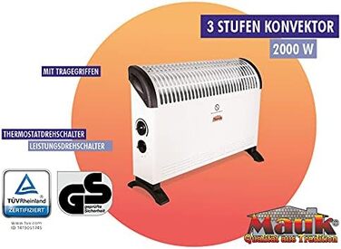 Електричний обігрівач MAUK, підключається до мережі Захист від замерзання з термостатом, 3-ступінчастий конвектор Обігрівач з ручкою для перенесення, кемпінговий обігрівач, 750/1250/2000 Вт, білий, електричний, для теплиць