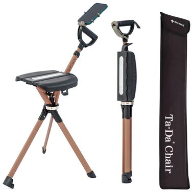 Стілець Ta-Da серії 2 PRO MAX - Тростина з сидінням, легка алюмінієва рама та міцний складний стілець (до 182 кг), складна конструкція, ідеально підходить для походів та активного відпочинку, регульована висота