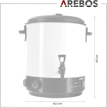 Консервуюча машина Arebos 1800 Вт Горщик для консервації 28 л з таймером, термостатом і захистом від перегріву Плавне налаштування температури 30-110 C Перемикач таймера 20-120 хв. Глінтвейн Винник Торговий автомат з гарячими напоями