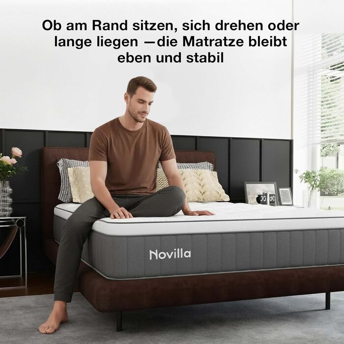 Матрац Novilla 160x200 см, висота 25 см, рівень жорсткості H4, охолоджувальний та дихаючий 7-зонний матрац із холодної піни, матрац із піни з ефектом пам&39яті та комфортної піни, що згортається в рулон, сертифікований Oeko-TEX, дихаючий чохол, білий та с