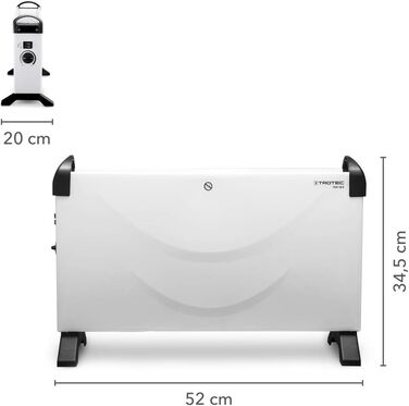 Конвекторний обігрівач TROTEC TCH 18 E Теплова потужність 750 Вт / 1250 Вт / 2000 Вт Електричний радіатор з 3 рівнями нагріву