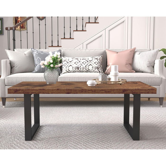 Стіл для вітальні IBF у сільському коричневому кольорі для дивана, простий промисловий прямокутний журнальний столик, сучасний мінімалістичний дерев&39яний центральний столик у фермерському стилі для спальні та офісу, 120 см, сільський коричневий