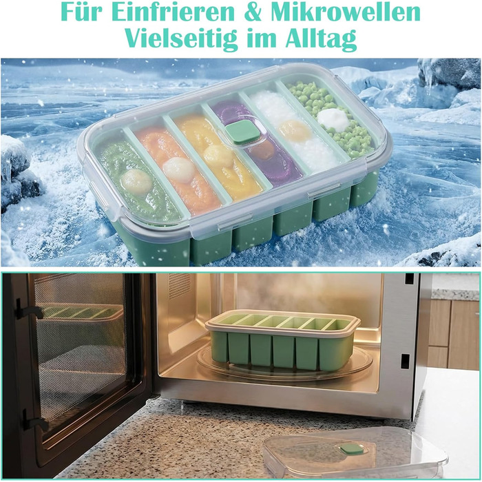 Контейнери для заморожування супів, 2 шт., силіконові лотки для заморожування на 6 відділень з кришками, герметичні та герметичні, підходять для супу, дитячого харчування, кубиків льоду, бульйону, соусу або масла, контейнери для заморожування кубиків льод