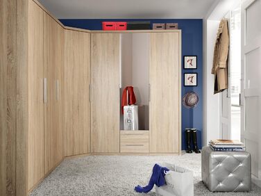 Шафа 50 55, маленька шафа, вузька шафа для передпокою, вішалка для пальто, шафа з орними дверима, 1-дверна з полицями, декор дерева дуб Сонома, 51 см завширшки x 213 см заввишки x 59 см завглибшки, дубова шафа для передпокою