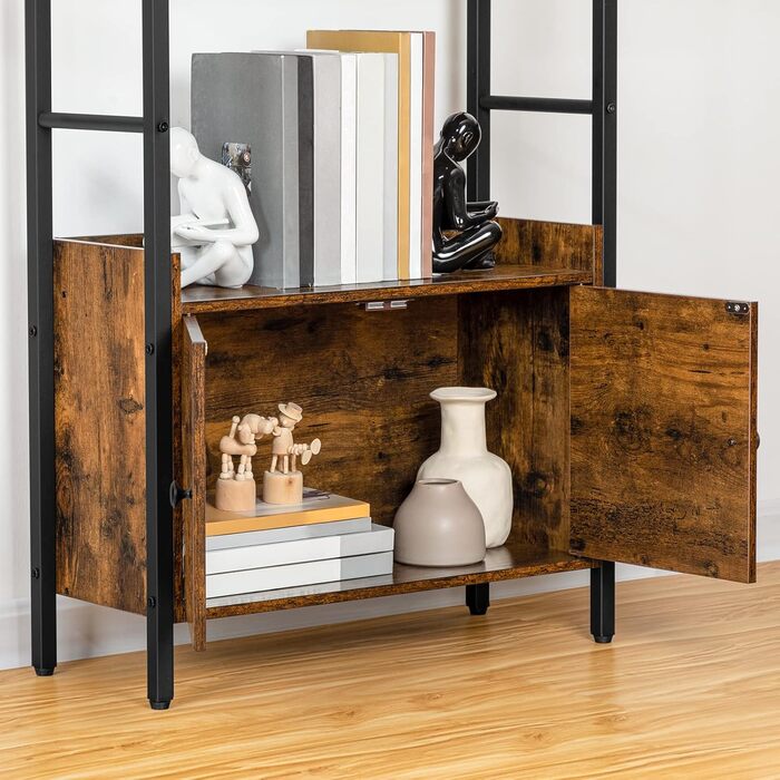 Книжкова полиця HOOBRO, книжкова шафа з дверцятами та полицею, полиця, стояча полиця, полиця для зберігання з 4 рівнями, промисловий дизайн, для вітальні, офісу, кухні, кабінету та коридору EBF46SJ01