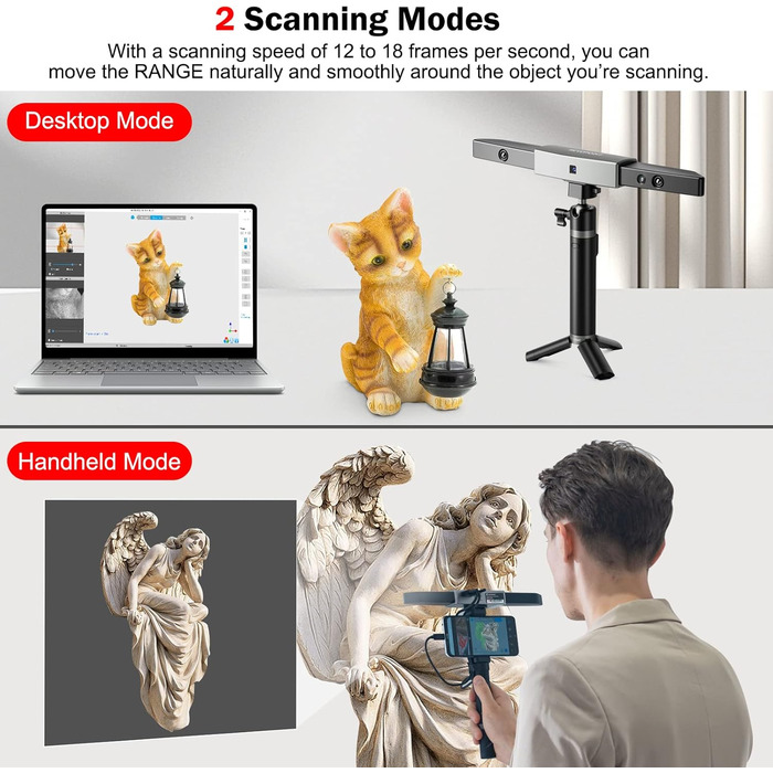 Сканер Revopoint Range, точність сканування 0,1 мм, швидкість сканування 18 кадрів в секунду, одна область сканування 360 мм x 650