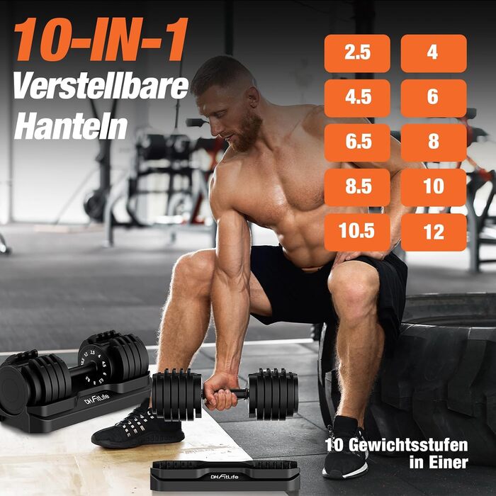 Набір розбірних гантелей DH FitLife (12кг/25кг), 10 рівнів регулювання, 12кг x 2