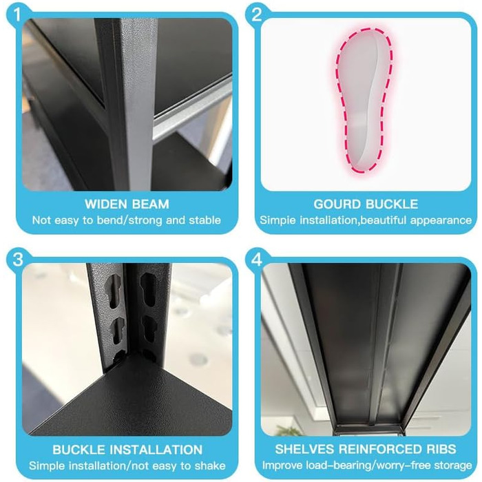 Стелаж для зберігання, надміцний стелаж, стелаж для підвалу, 80x40x180 см, стелаж зі сталевою рамою, вантажопідйомність до 900 кг кожна, 5 регульованих полиць, 80*40*180*5, чорний