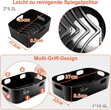 Силіконова форма для фритюрниці 3 шт. для Ninja AF500EU, аксесуари для фритюрниці Ninja Foodi Flexdrawer 10.4 л AF500DE, багаторазова фритюрниця з силіконовою формою, аксесуари для фритюрниці Ninja (чорна) 3 шт. (1 x 10.4 л 2 x 5.2 л) чорний