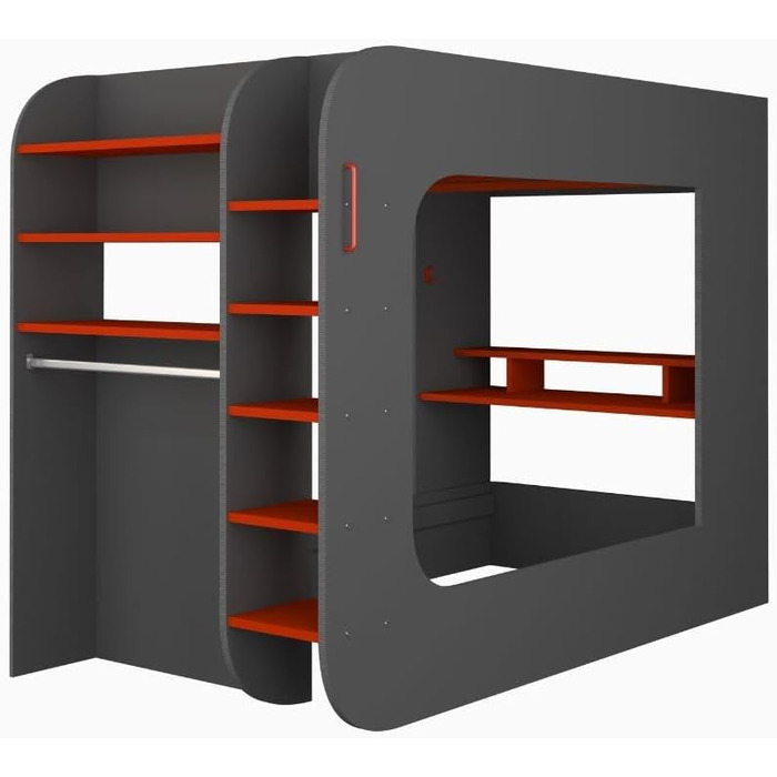 Дитяче двоярусне ліжко з ігровим столом в антрацитовому та червоному кольорах