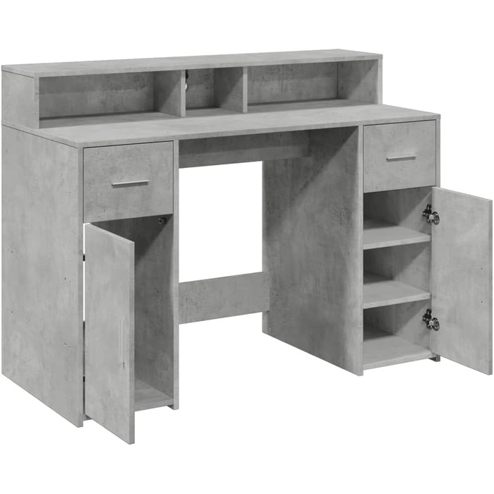 Світлодіодний стіл, бетонно-сірий, 120x55x91 см, матеріал на основі дерева, комп&39ютерний стіл, офісний стіл, кутовий стіл, робочий стіл, ПК-стіл для офісу, кабінету, спальні, вітальні