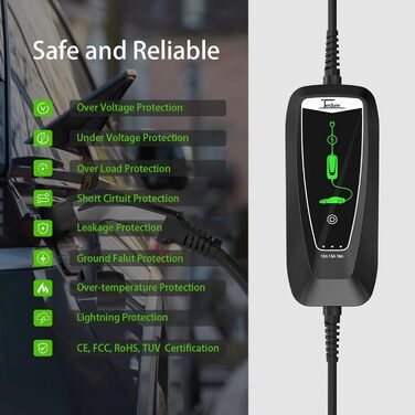 Портативний зарядний пристрій Teskee Type 2 з індикатором Кейс для перенесення для всіх електромобілів та гібридних автомобілів 3,