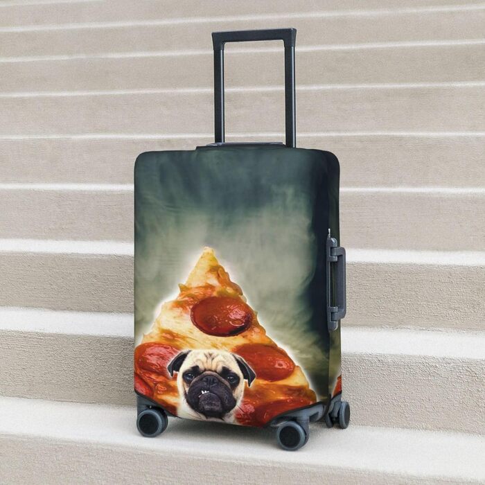 Кумедні мопси, захисний чохол для валізи Піца з песиком, міцний захист для валіз розміром 45.7 - 81.3 см, розмір XL, чорний, екстра-великий
