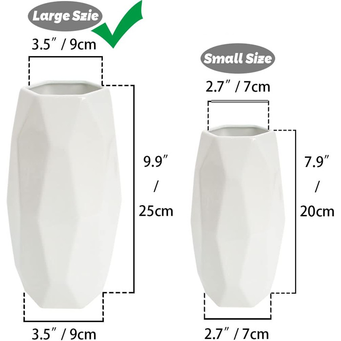Геометрична ваза біла висотою 25 см, сучасні керамічні вази для квітів для прикраси столу в приміщенні, декоративні вази для трави пампаси висотою 25 см білі