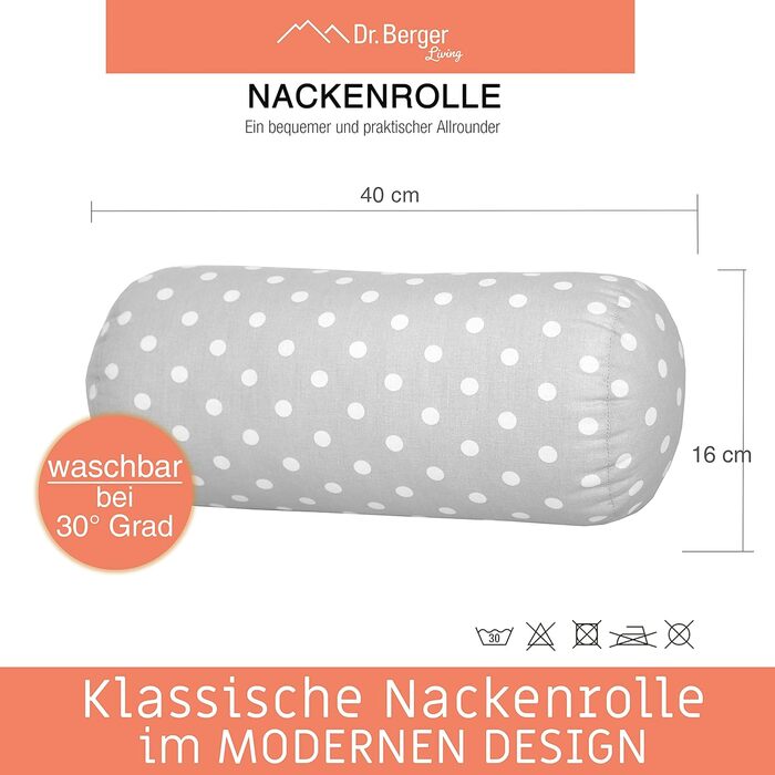 Подушка для шиї/валик для шиї Dr. Berger 40x16 см Зручна зі 100 бавовняним чохлом, кругла, стійка подушка - ідеально підходить як міцна подушка для шиї, дорожня подушка, валик для колін, подушка для спинки дивана, модний сірий колір 40 x 16 см