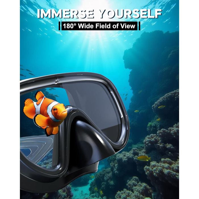 Набір для підводного плавання G2RISE для дорослих, маска для дайвінгу для дорослих, зручна маска для підводного плавання з трубкою, лінзами із загартованого скла та покращеною регульованою пряжкою для підводного плавання, дайвінгу, плавання, чорний темно-