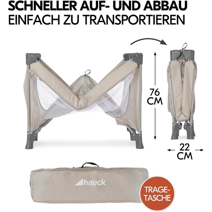 Дитяче ліжечко Hauck Dream N Play з додатковим матрацом Alvi Comfort та москітною сіткою - Складане дитяче ліжечко з сумкою - Бежевий