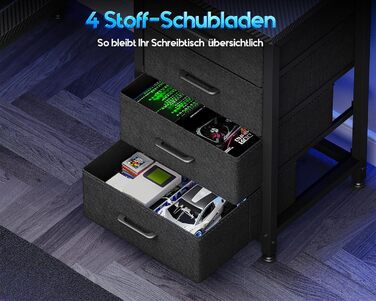 Ігровий стіл Coleshome зі світлодіодним підсвічуванням, 130 x 100 см, двосторонній ігровий стіл з шухлядами та розетками, кутовий стіл з відділенням для зберігання та полицями, чорний колір з вуглецевого волокна 130 x 100 см, чорний колір з вуглецевого во