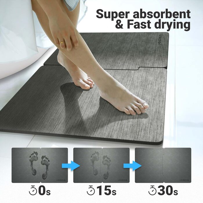 Килимок для ванної Minimism з каменю 80 x 50 см, діатомітовий килимок для ванної, кам&39яний килимок для ванної, килимок для душу, що швидко висихає, килимок для душу XL розміру, діатомітовий килимок (темно-сірий)