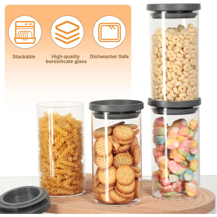 Набір із 4 герметичних боросилікатних скляних банок для зберігання з кришками для кухні VINATO, без бісфенолу А, скляні банки об&39ємом 600 мл з кришками для горіхів, снеків та спецій