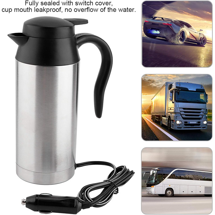 Автомобільний електричний чайник з підігрівом сталева пляшка кружка 12В 750мл з нержавіючої сталі