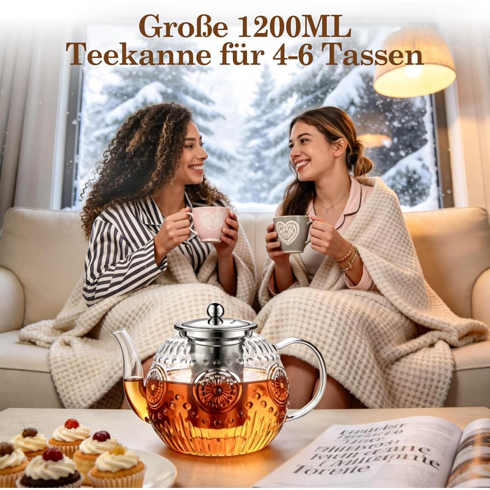 Чайник скляний з ситечком STNTUS, 1.2 л чайник для розсипного чаю та квіткового чаю, жаростійке боросилікатне скло, зручний вилив HX-1200 мл