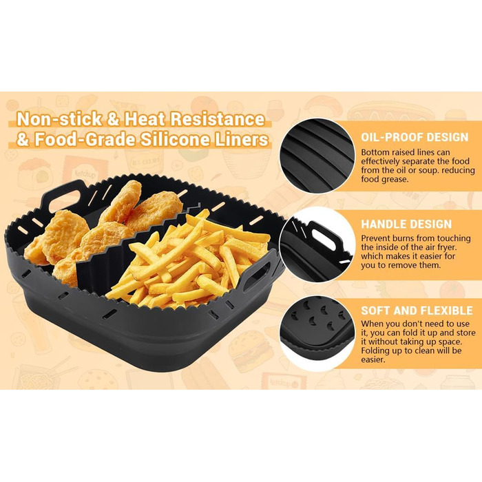 Аксесуари для фритюрниці Viriech із силіконовою формою, аксесуари для багаторазової фритюрниці з 8 частин Силіконова форма для фритюрниці з шампурами Масляна щітка Затискач проти опіків для фритюрниці