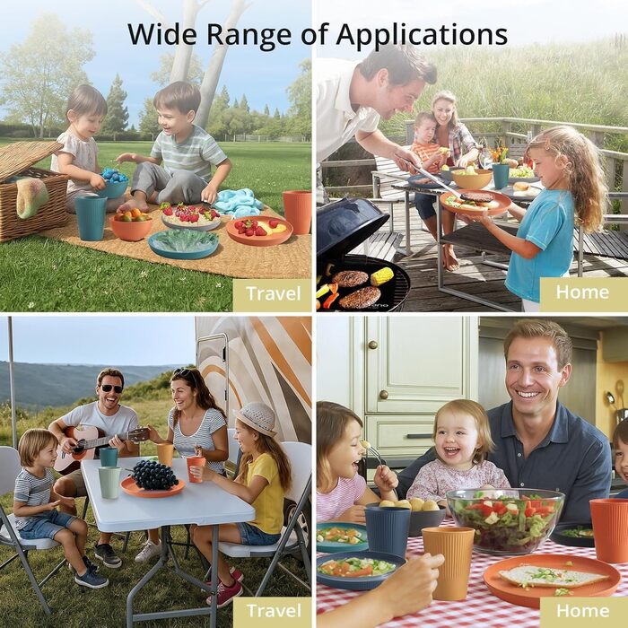 Набір посуду Anbte на 18 предметів, небиткий пластиковий посуд для 6 осіб. Ідеальний для кемпінгу, пікніків та саду. Легкий, багаторазовий посуд у 6 кольорах.