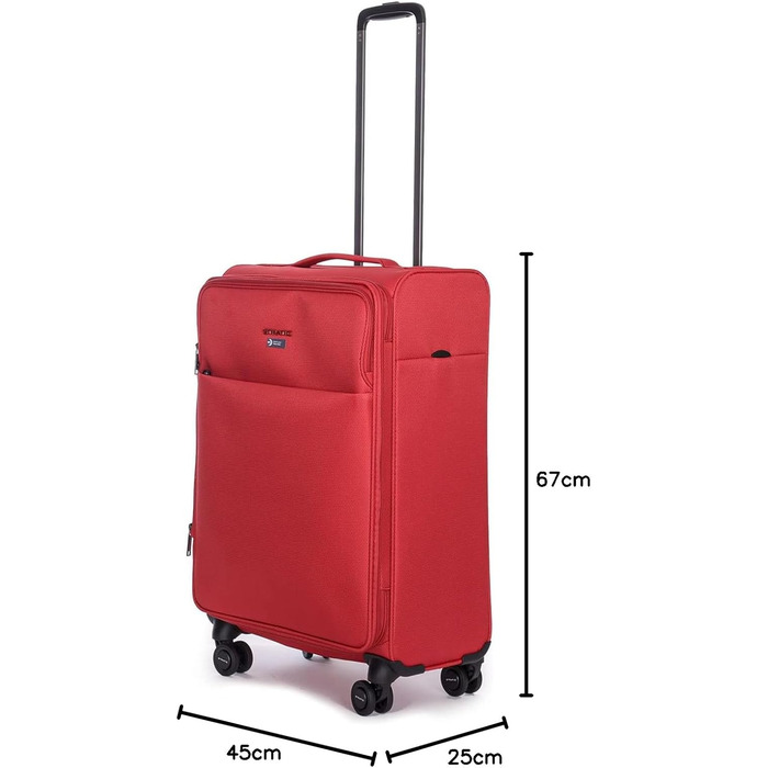 Валіза Stratic Light Soft Shell, на візках, ручна поклажа, замок TSA, 4 колеса, розширювана, червона