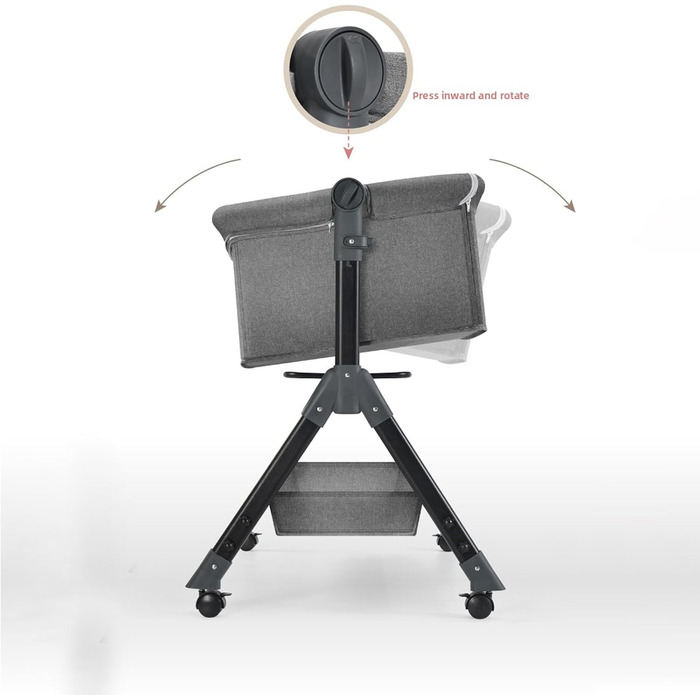 Портативна тумбочка, регульована по висоті, з кошиком для зберігання з москітної сітки, сіро-чорна (хакі)