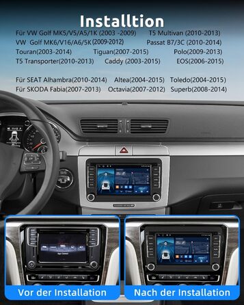 Автомобільне радіо Essgoo 464G Android 14 для VW Caddy Golf MK5 6 Polo Passat Seat RCD330 з бездротовим CarPlay Android Auto, 2 Din радіо з 7-дюймовим сенсорним екраном Bluetooth FM RDS GPS WiFi
