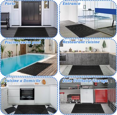 Нековзний гумовий килимок Rainmae 60x90 см, чорний, брудозатримуючий килимок, гумовий килимок для дверей, килимок у формі стільників, що ріжеться, з перфорованим візерунком, підходить для використання всередині та зовні приміщень