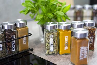 Підставка для спецій з 18 банками - Для підвішування на стіну та дверцята шафи - Не потребує свердління - Підвісний органайзер для спецій з кришками з нержавіючої сталі