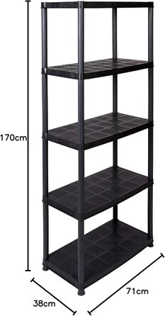 Суперпропозиція Пластиковий стелаж з 5 полицями та вантажопідйомністю 30 кг на полицю (загалом 150 кг), який можна розділити на полиці 32 завдяки модульній конструкції, а також додатковим кришкам та ніжкам.