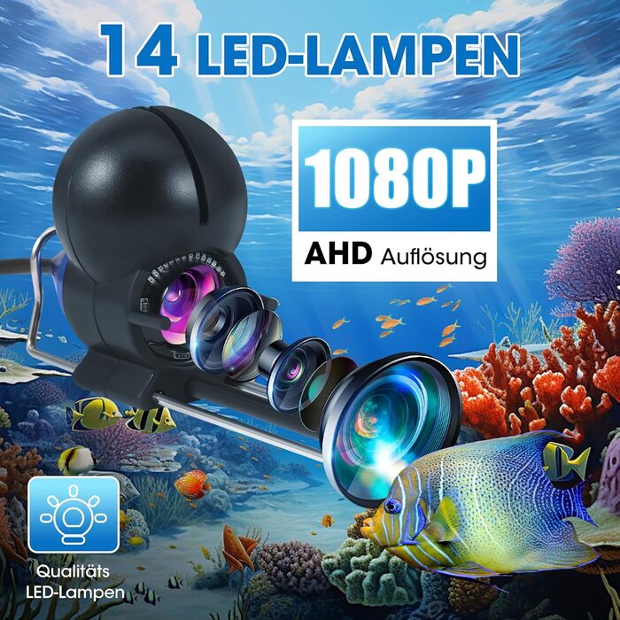 Ехолот, підводна рибальська камера, ширококутний інфрачервоний нічний бачення, підводний ехолот з HD-камерою 220 та 30-метровим кабелем для всіх водойм - рибальська камера для рибалок та шукачів пригод