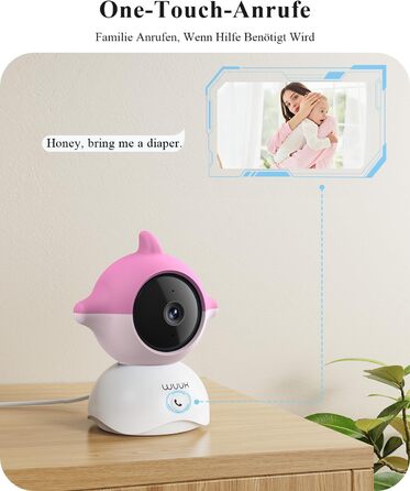 Радіоняня WUUK 2K з 2 камерами та додатком, 5,5-дюймовий дисплей із PTZ-монітором на 360, 10-кратне збільшення, стабільне зєднання