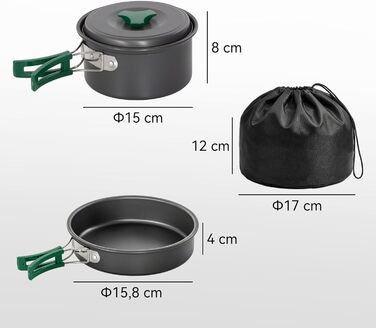 Набір посуду Outsunny для кемпінгу, 8 предметів портативний посуд для приготування їжі на відкритому повітрі з антипригарними ручками, швидко нагрівається. Каструля, сковорода та набір посуду на 2 особи для походів, пікніків та барбекю, сірий колір.