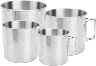 Чашки-гніздові чашки з нержавіючої сталі, складна ручка, міцні, легкі, портативні, чашки для кемпінгу на свіжому повітрі для походів, пікніків, барбекю, 4 шт. и, нержавіюча сталь 304