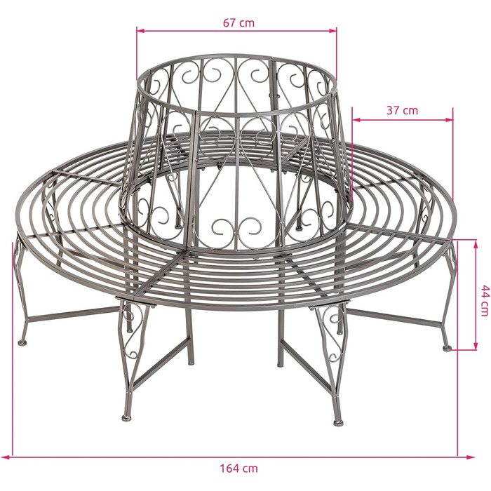 Лавка на дереві tectake 404563 360 (ДхШхВ 164 x 164 x 89 см) Кругла лавка Садова лавка Паркова лавка Лавка металева Лавка стійка до атмосферних впливів - антрацит