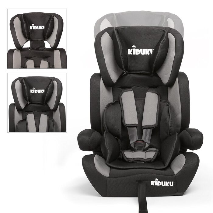 Дитяче автокрісло 9-36 кг (1-12 років) - автокрісло ECE R44/04, група 1/2/3, чорний/сірий чорний/сірий
