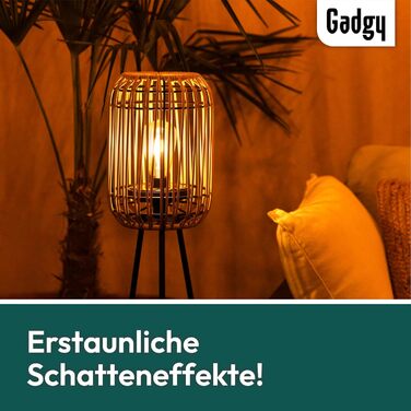 Вуличний світлодіодний сонячний торшер Gadgy - Водонепроникний садовий торшер - Сонячний балконний торшер для сталого освітлення - Світлодіодний зовнішній торшер-штатив - Сонячна лампа з натурального ротанга