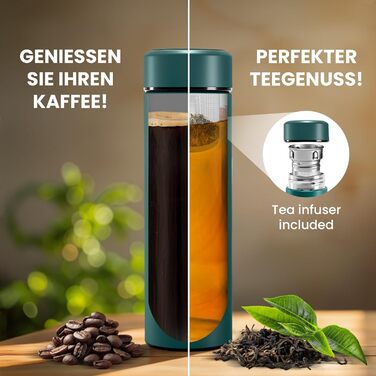 Термос чайник/фруктовий інфузер - Ізольована термопляшка для чаю з нержавіючої сталі, без BPA Пляшка для пиття чайник/фруктовий інфузер, термокружка 450 мл на винос для офісу, спорту, школи, бірюзова пляшка