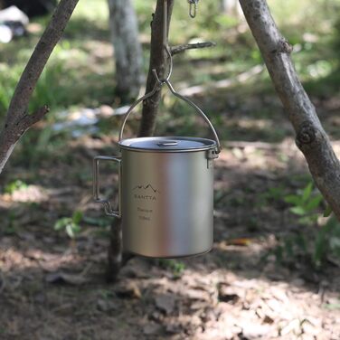 Титановий кемпінговий посуд SANTTA Кемпінгова каструля 700 мл, чашка для пиття 380 мл та складний надлегкий кухонний набір Spork для походів та туризму