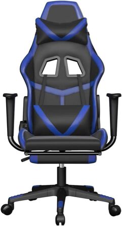 Геймерське крісло з підставкою для ніг, чорно-синя штучна шкіра, регульована спинка та висота, поворот на 360 градусів, міцний металевий каркас, ергономічне сидіння для комфортного тривалого використання