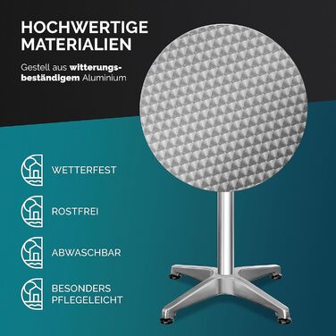 Складаний стіл Casaria 2-в-1, регульована висота 70 см / 115 см заввишки, алюміній, круглий Ø60 см, водонепроникний, садовий бістро-стіл, пивний столик, стіл для вечірки, 1 срібний